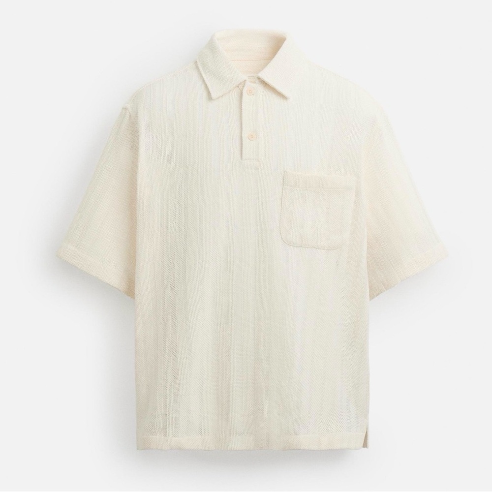 Zara Men's Textured Knit Polo Shirt - Cream